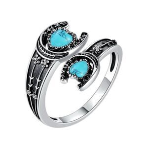 Western Horseshoe Turquoise Heart Spoon Good Luck Ring Sterling Silver